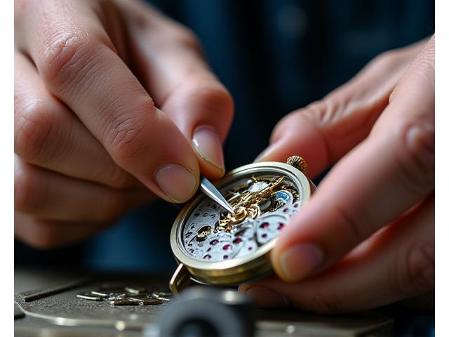 精密なムーブメントを調整する職人の手